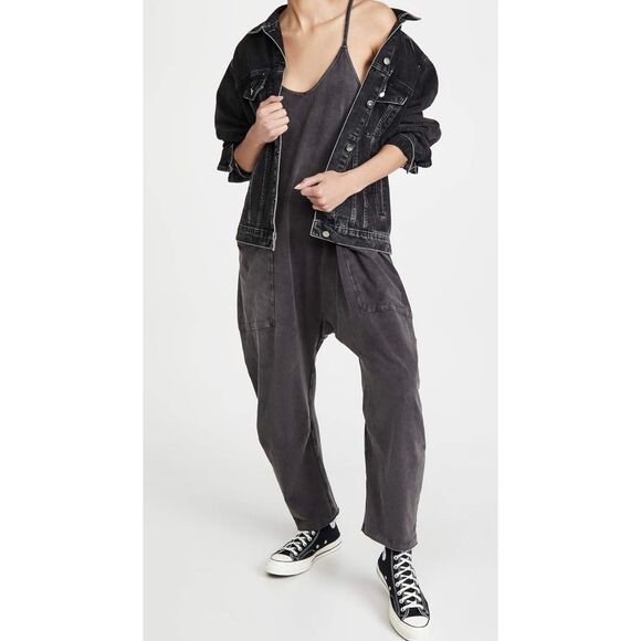 Free People FP Movement Hot Shot Jumpsuit size M Washed Black Gray - Picture 1 of 11